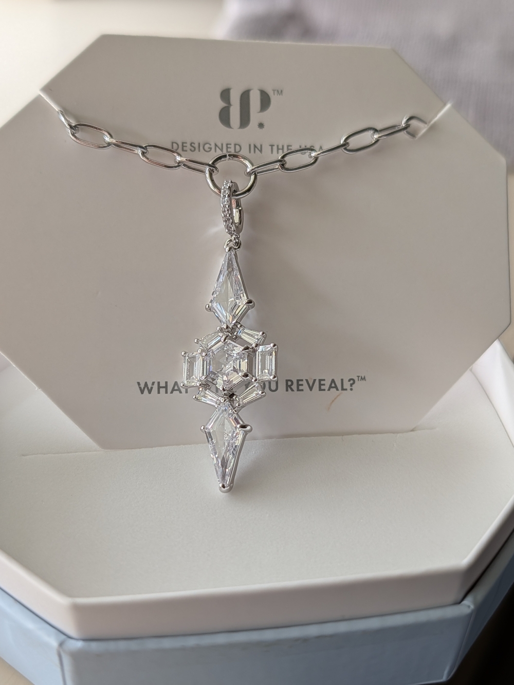 Bomb Party Pendant Necklace - Diamond CZ on Rhodium Plating